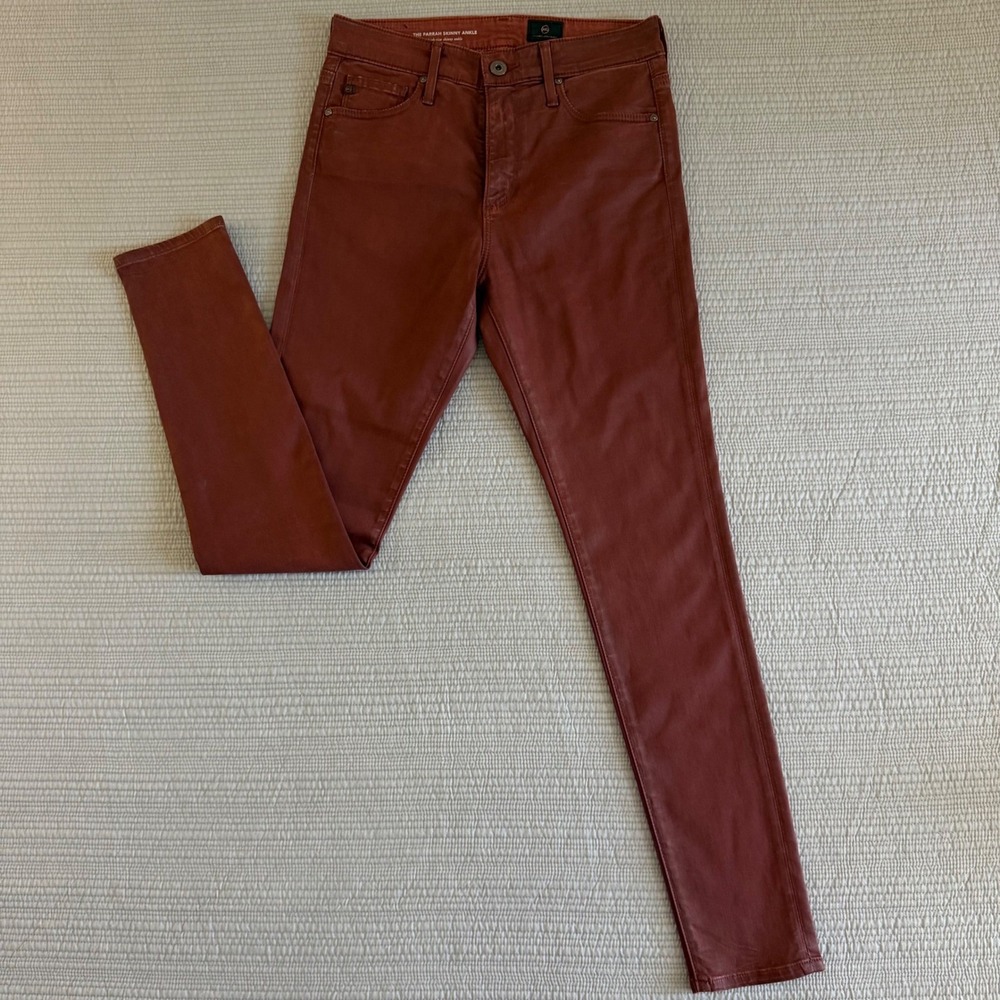 AG Adriano Goldschmied Farrah Skinny Ankle Coated Jeans Burgundy High‎ Rise 26R